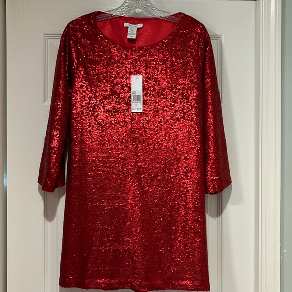 Joan Vass Tops - Joan Vass new with tags, red sequin tunic. LP.